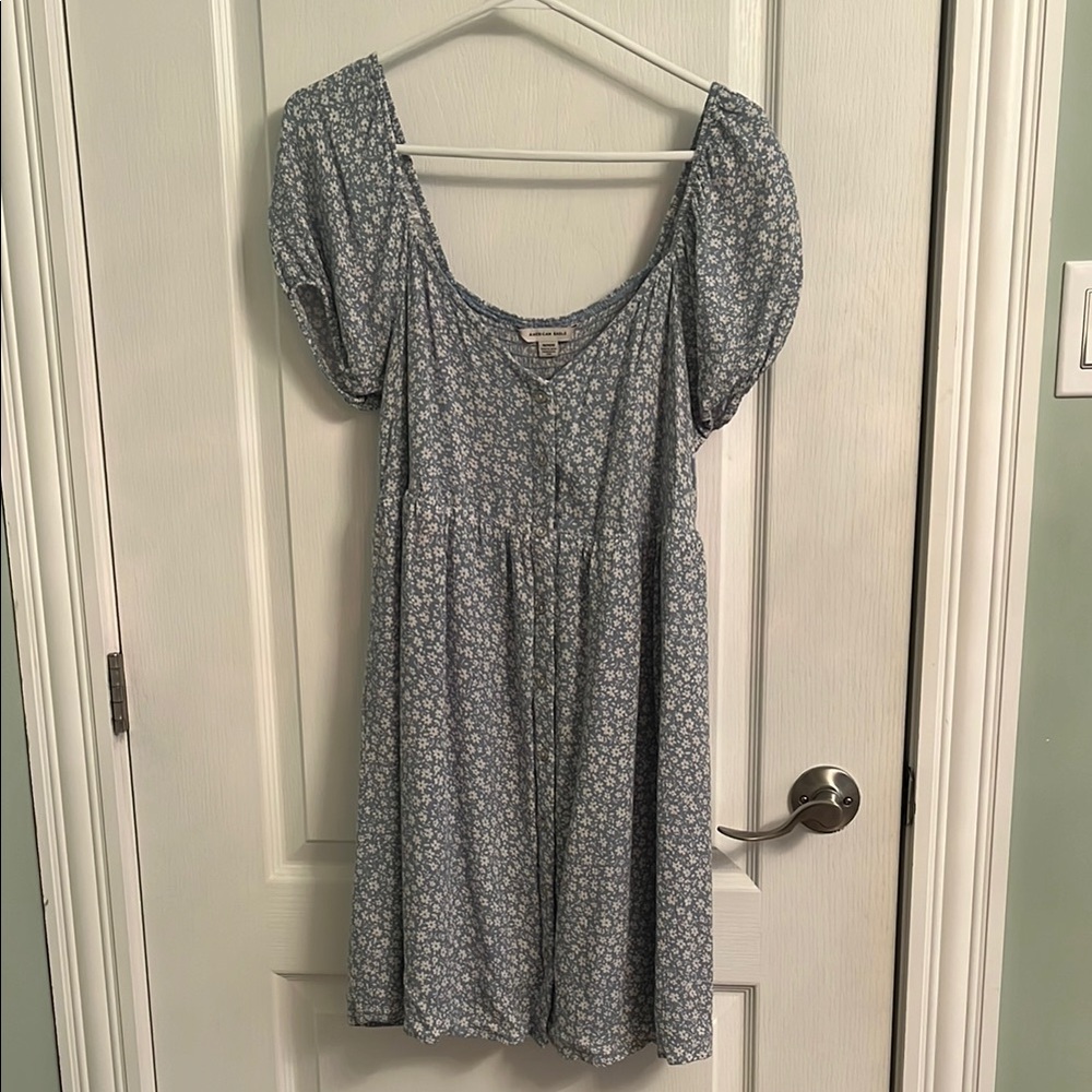 AE Blue Floral Dress with Puff Sleeves